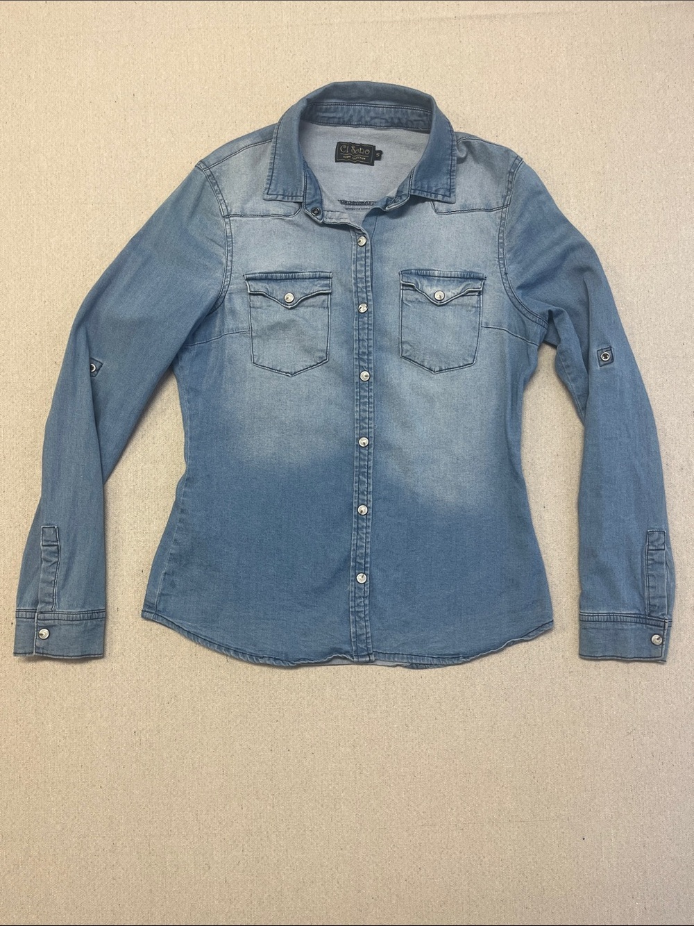 Ci Sono Denim Collection Chambray Button Front Shirt Womens Small Blue